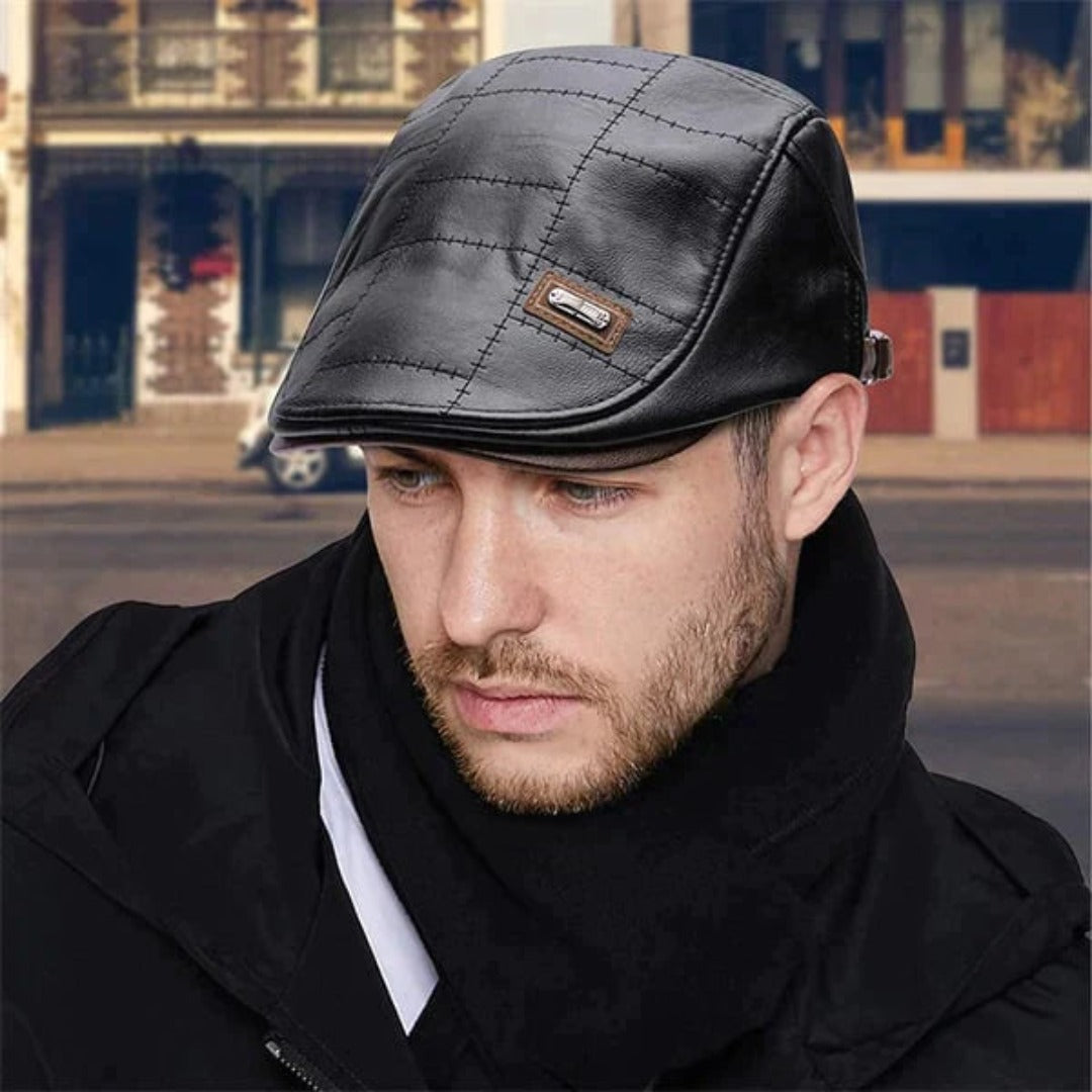 Retro mannen leren baret hoed - Charly