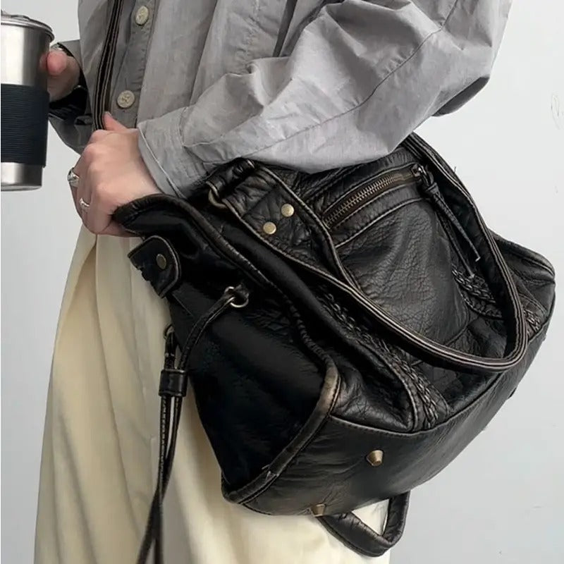 Stijlvolle Vintage Alledaags Leren Afgewerkte Dames Tote Tas | Klassieke PU Leren Tas - Rica