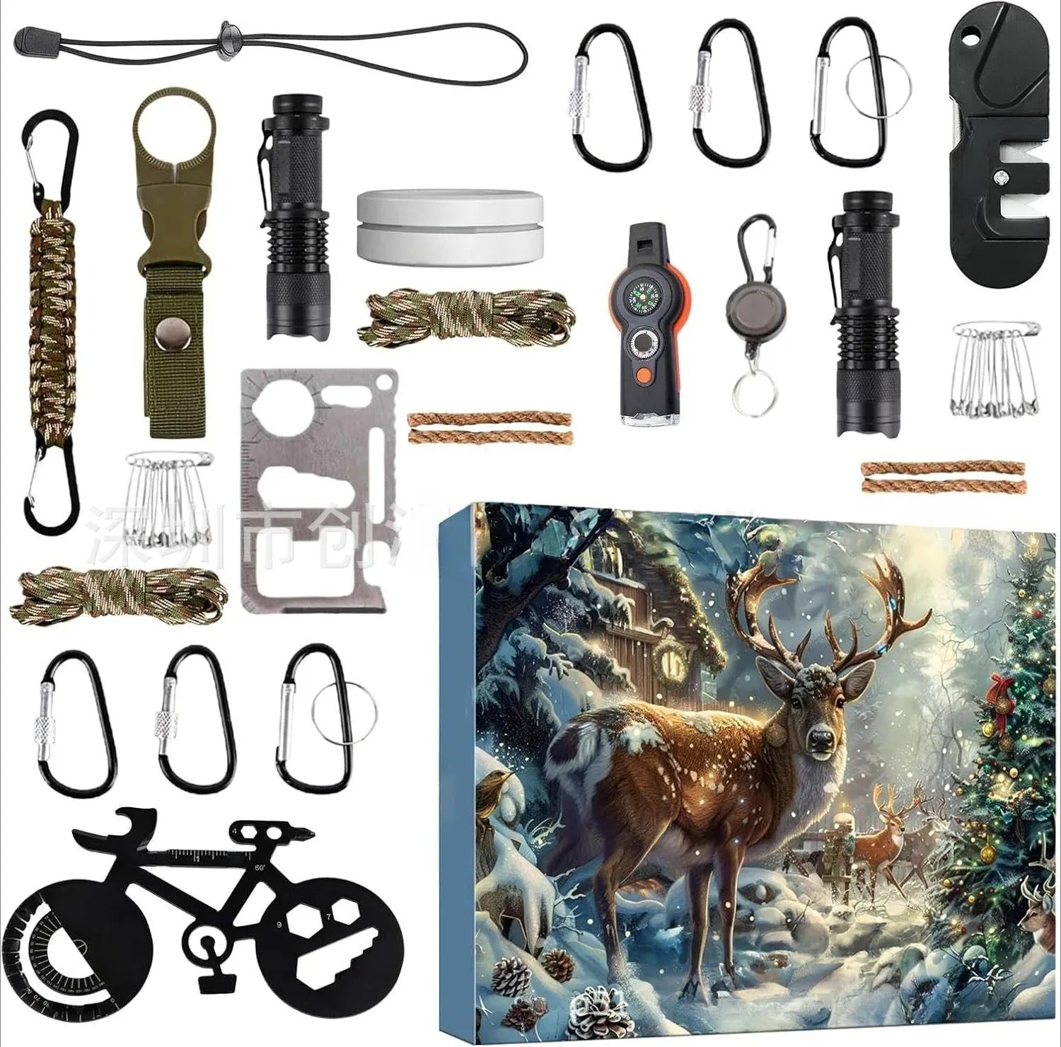 Kerstmis gezin Advent Kalender | Essentiële Gereedschappen voor Avonturiers en Buitensportliefhebbers - SurvClim