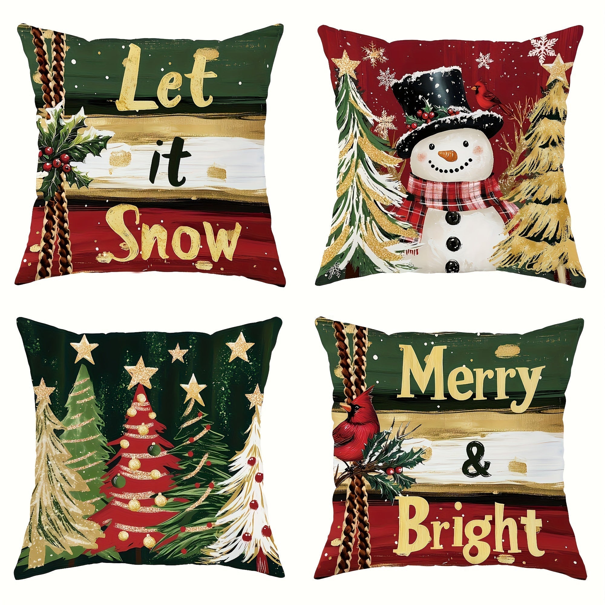 4-Delige Set Kerstkussenhoezen | Feestelijke Decoratieve Kussenhoezen voor Bank en Huis - Festich