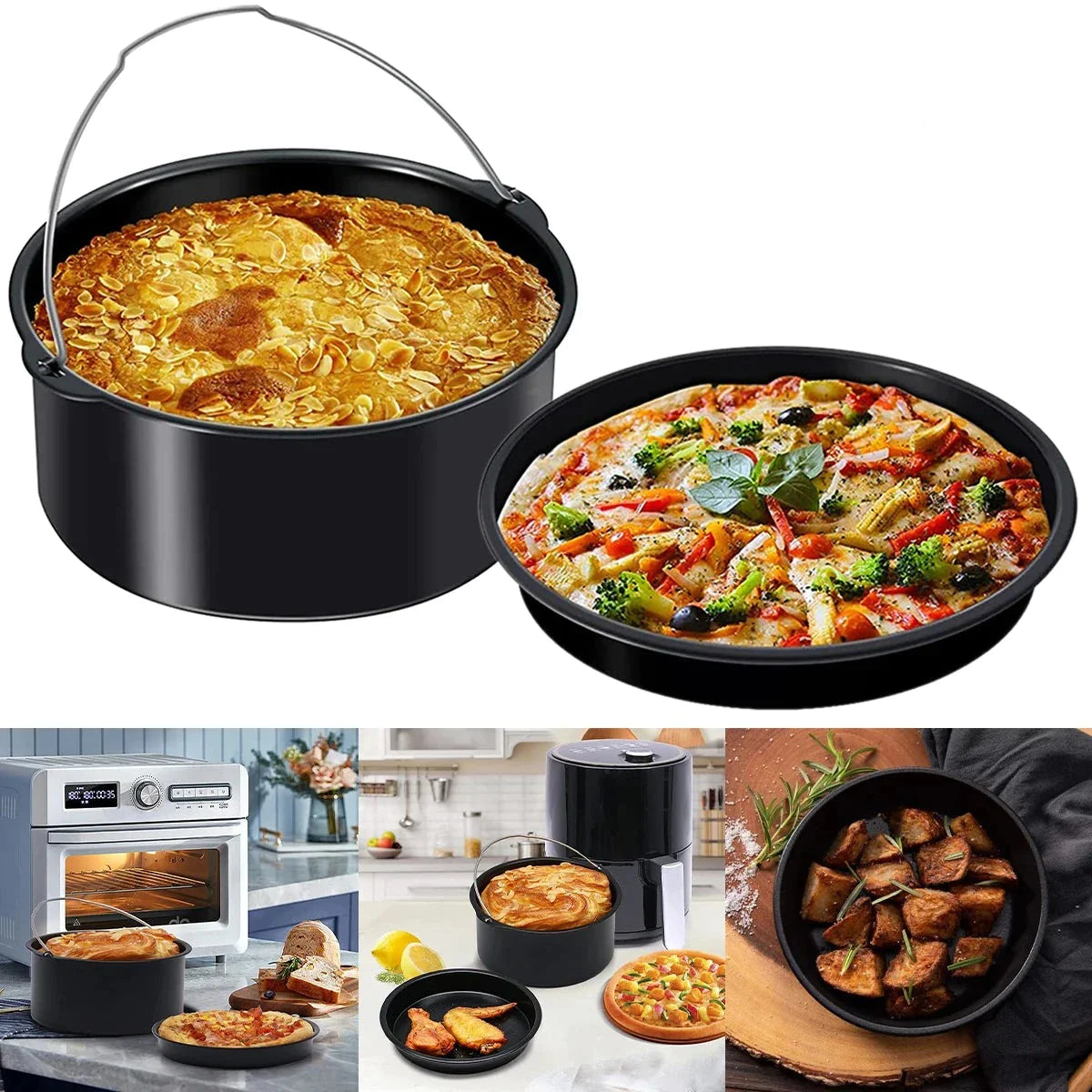 FryEasy | Airfryer Accessoire Set | Duurzame Pizza Pan en Baking Cake Barrel | Bakgemak