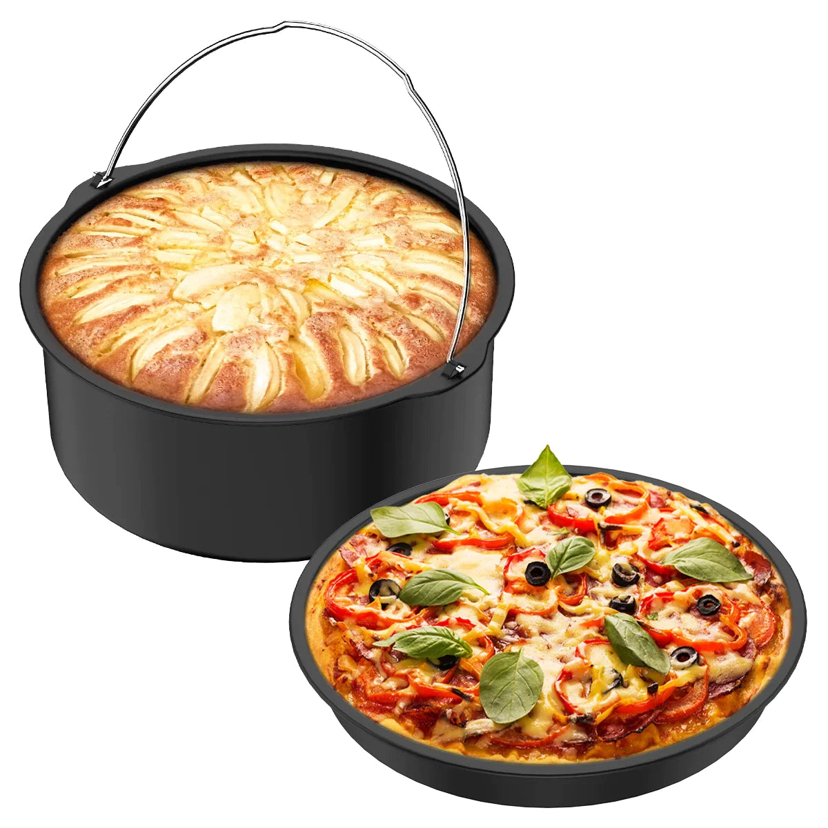 FryEasy | Airfryer Accessoire Set | Duurzame Pizza Pan en Baking Cake Barrel | Bakgemak