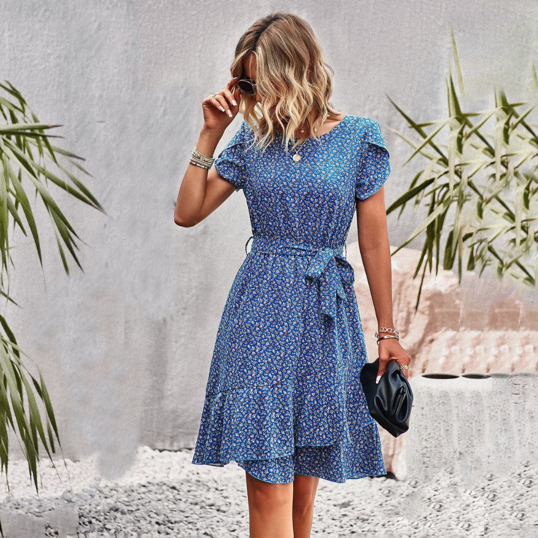 Dames Bloemen Midi-Jurk met Flatterende Tailleband - Kolley