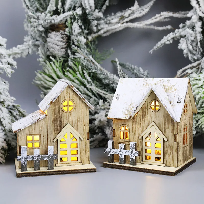 Kerst LED Houten Huis Licht | Sfeervolle Verlichte Kabine Decoratie voor Huis & DIY Kerstboom Ornamenten - GlowCabin
