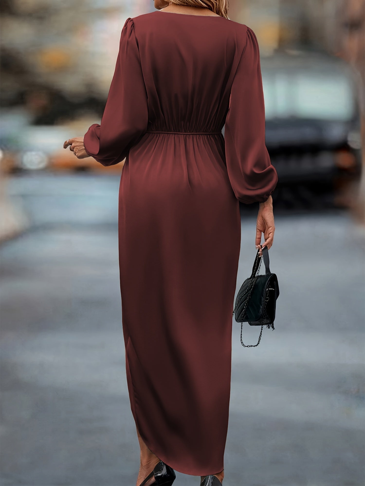 Stijlvolle Katoenen Ruched Jurk met Tailleband voor Dames | Elegante Lange Mouwen Formele Outfit - Winifred