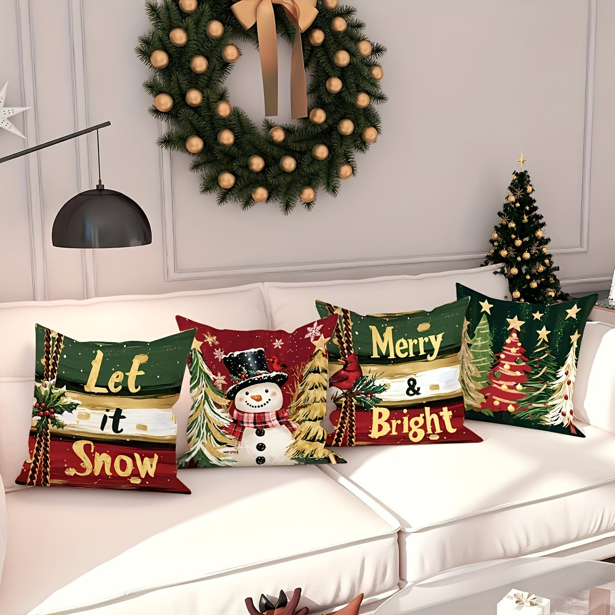 4-Delige Set Kerstkussenhoezen | Feestelijke Decoratieve Kussenhoezen voor Bank en Huis - Festich