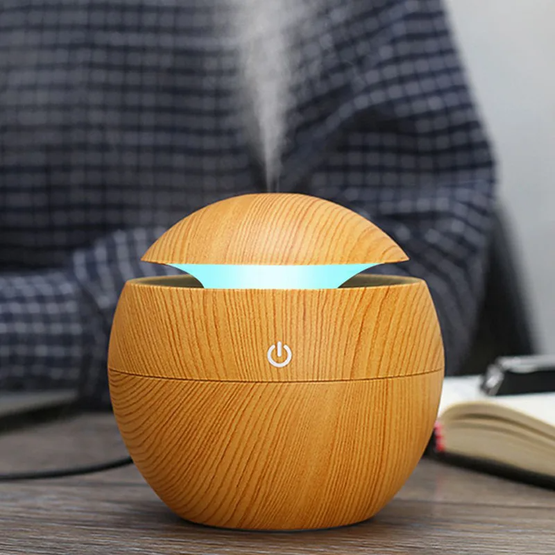 130ML Ultrasone Aroma Diffuser | USB-Aangedreven, Houtnerf Design met LED Nachtlamp voor Ontspanning en Frisse Lucht - Gobind