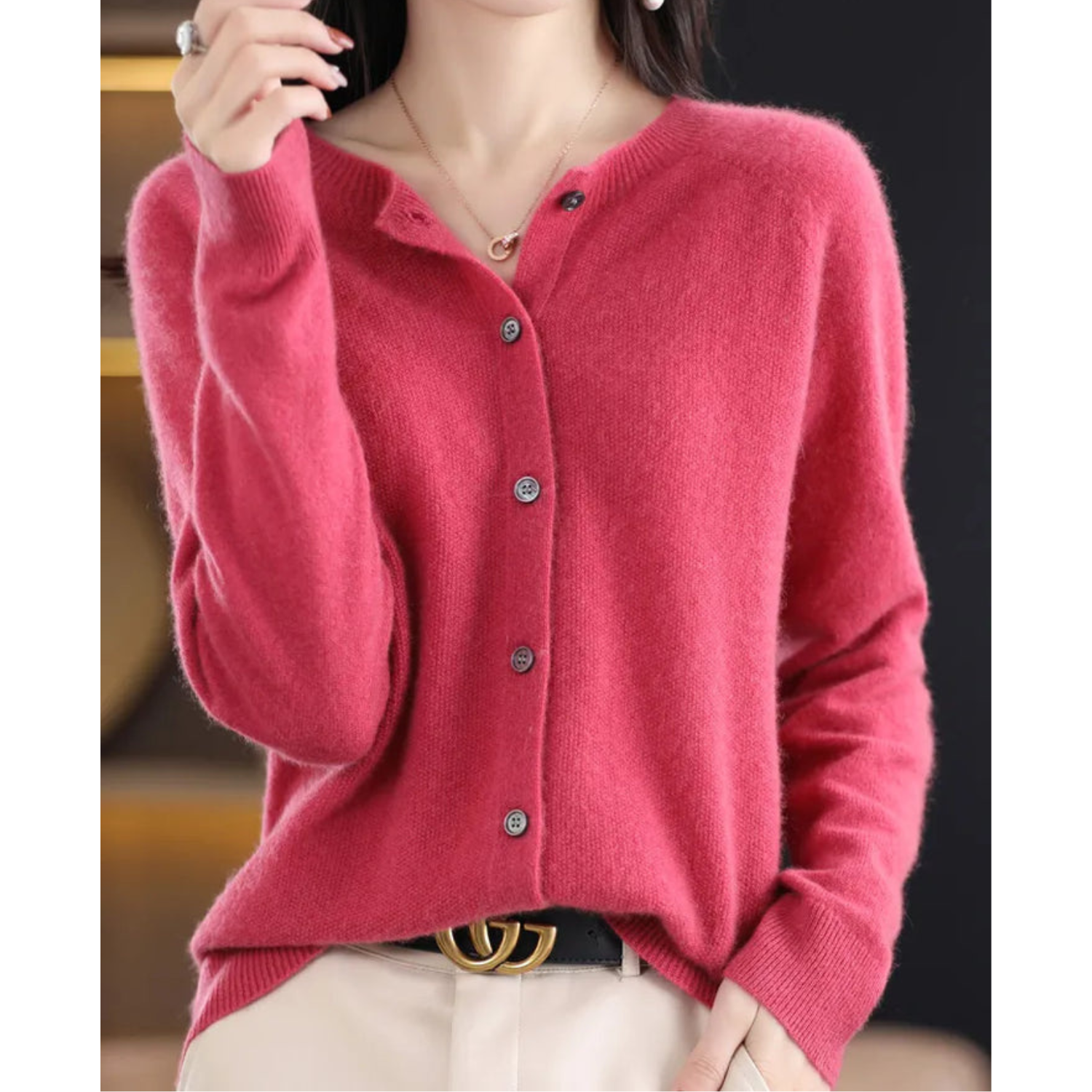 Cashmere Trui | 100% Merinowol O-hals Cardigan voor Dames - Pasley