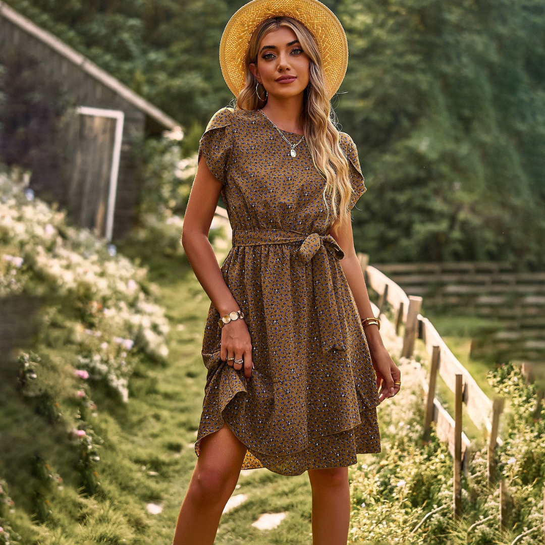 Dames Bloemen Midi-Jurk met Flatterende Tailleband - Kolley