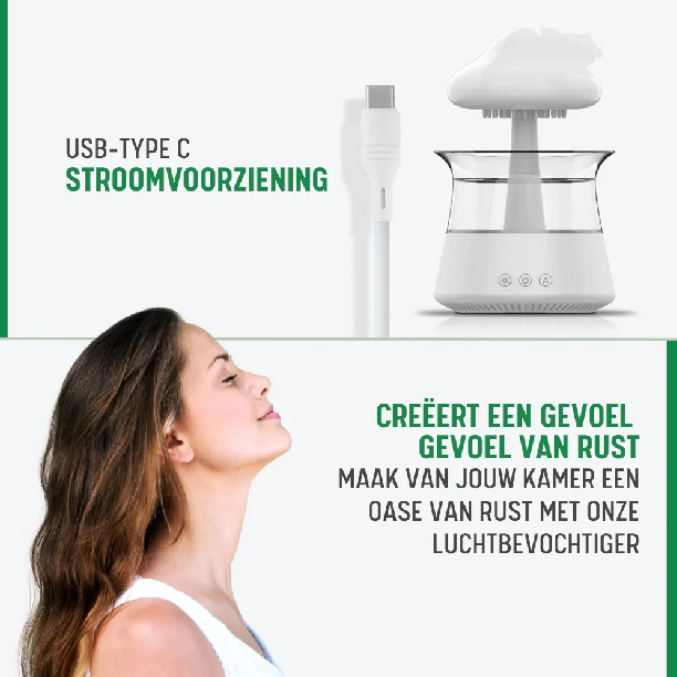 Verdo 4-in-1 Regendruppel Humidifier | Aroma diffuser + Essential Oil (Eucalyptus) + Afstandsbediening | White Noise Machine | Slaaptrainer