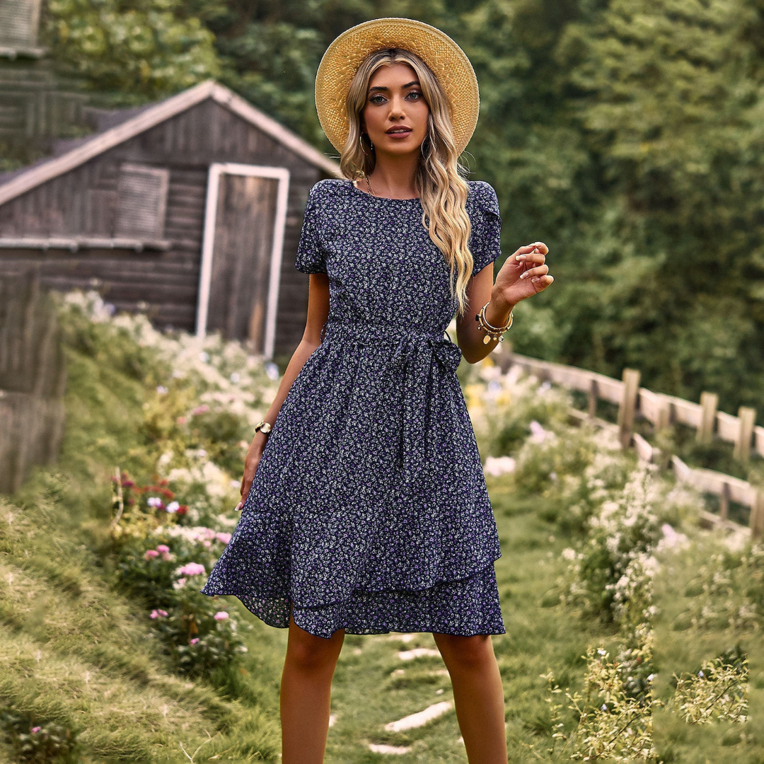 Dames Bloemen Midi-Jurk met Flatterende Tailleband - Kolley