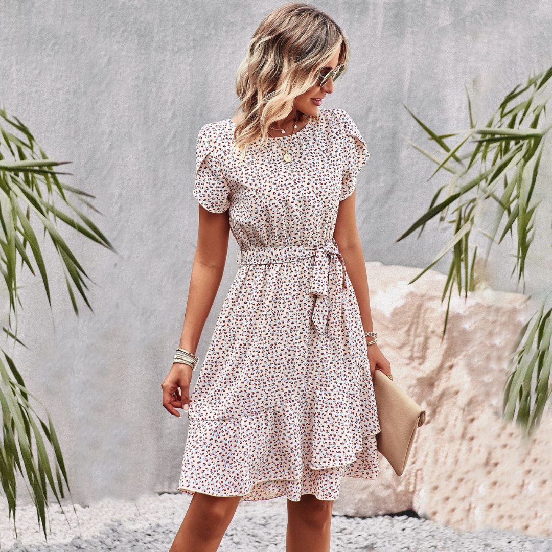 Dames Bloemen Midi-Jurk met Flatterende Tailleband - Kolley