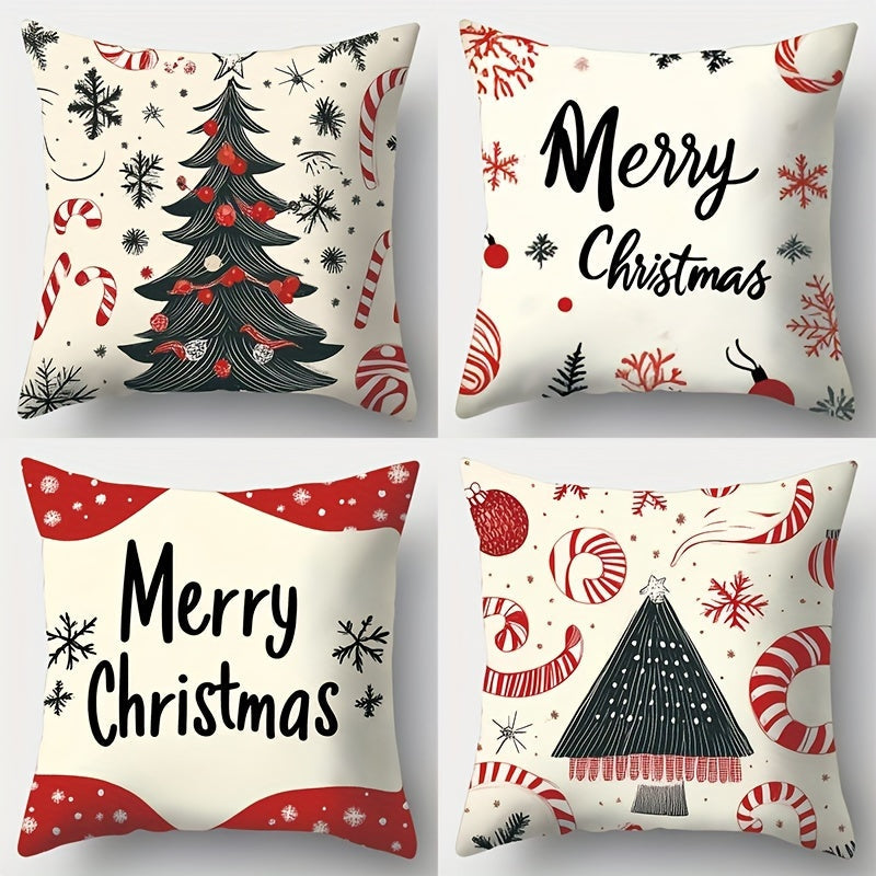 Set van 4 Kerstkussenhoezen | Sfeervolle Decoratieve Kussenhoezen Voor Kerstmis en Woonkamer - Westlich