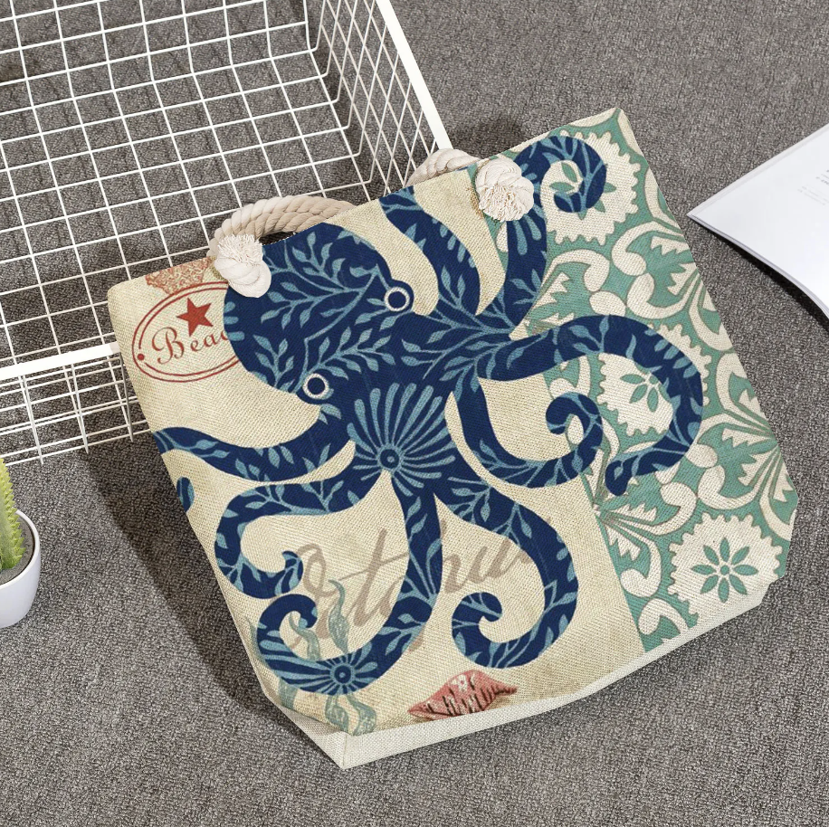 SeaLife - Linnen Strandtas voor dames, schoudertas met dik touw