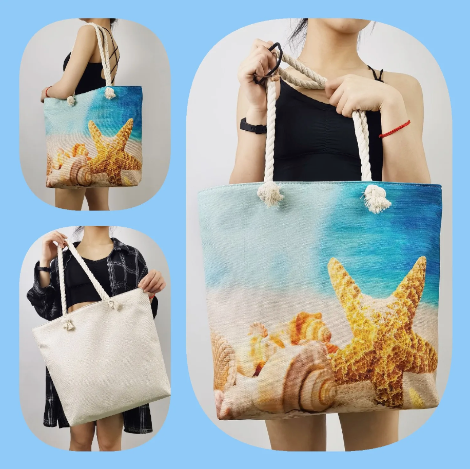 SeaLife - Linnen Strandtas voor dames, schoudertas met dik touw