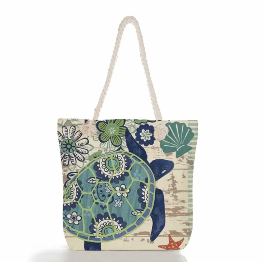 SeaLife - Linnen Strandtas voor dames, schoudertas met dik touw