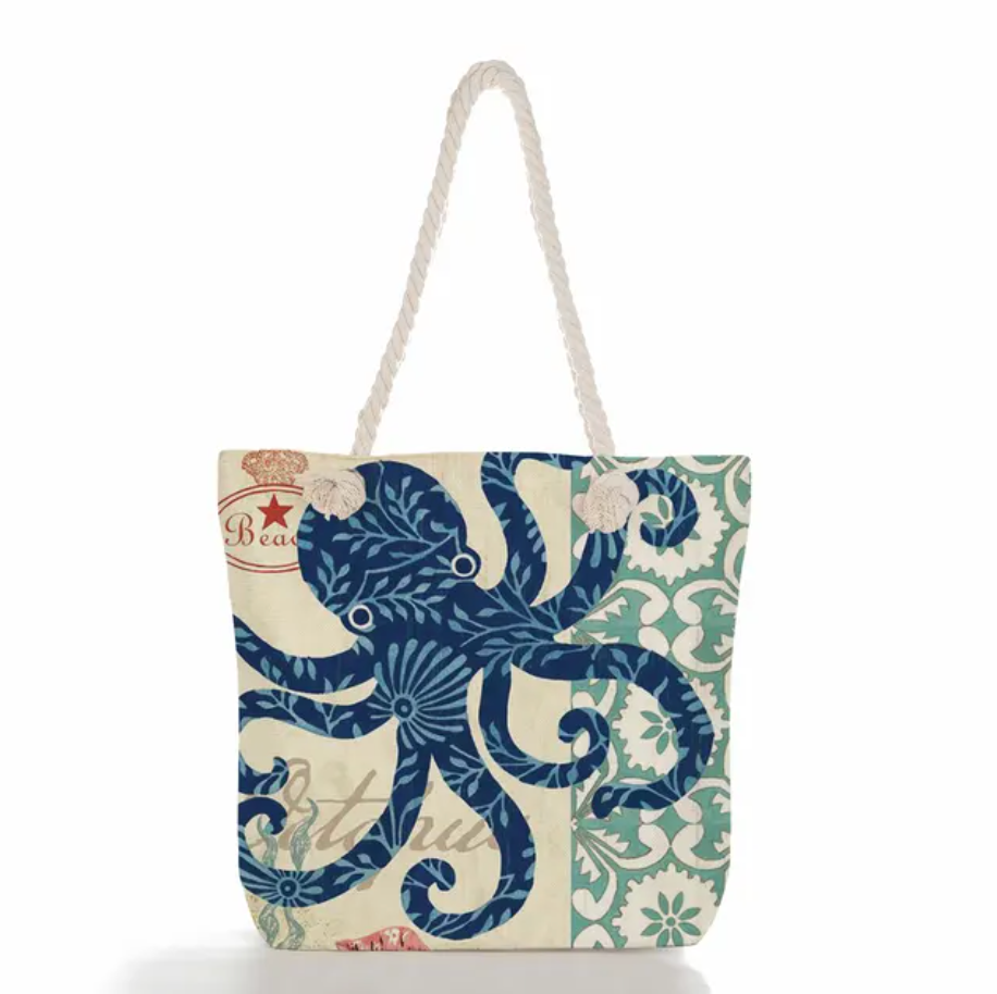SeaLife - Linnen Strandtas voor dames, schoudertas met dik touw