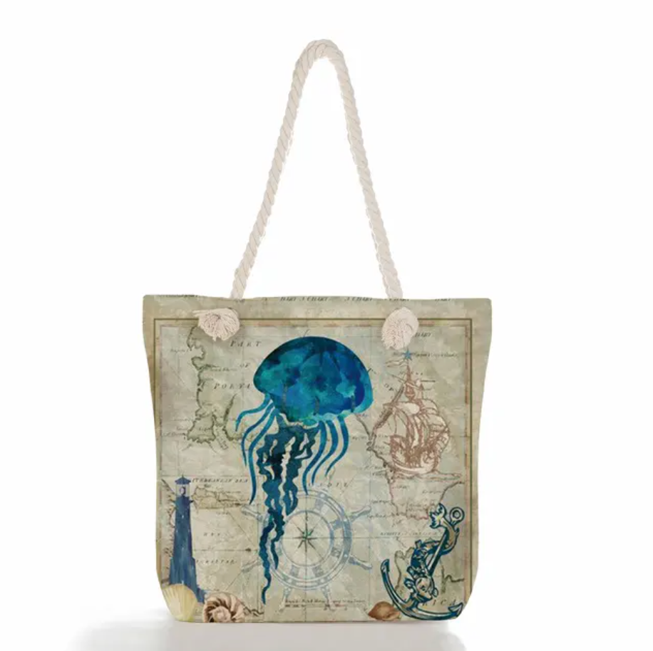 SeaLife - Linnen Strandtas voor dames, schoudertas met dik touw
