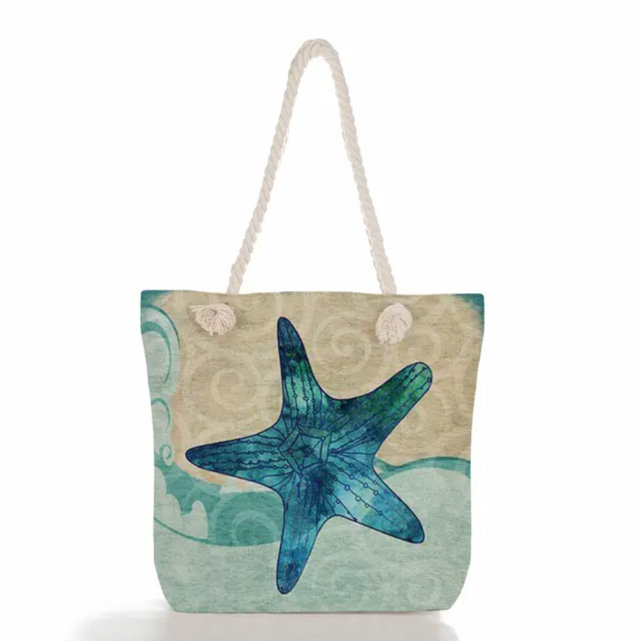 SeaLife - Linnen Strandtas voor dames, schoudertas met dik touw