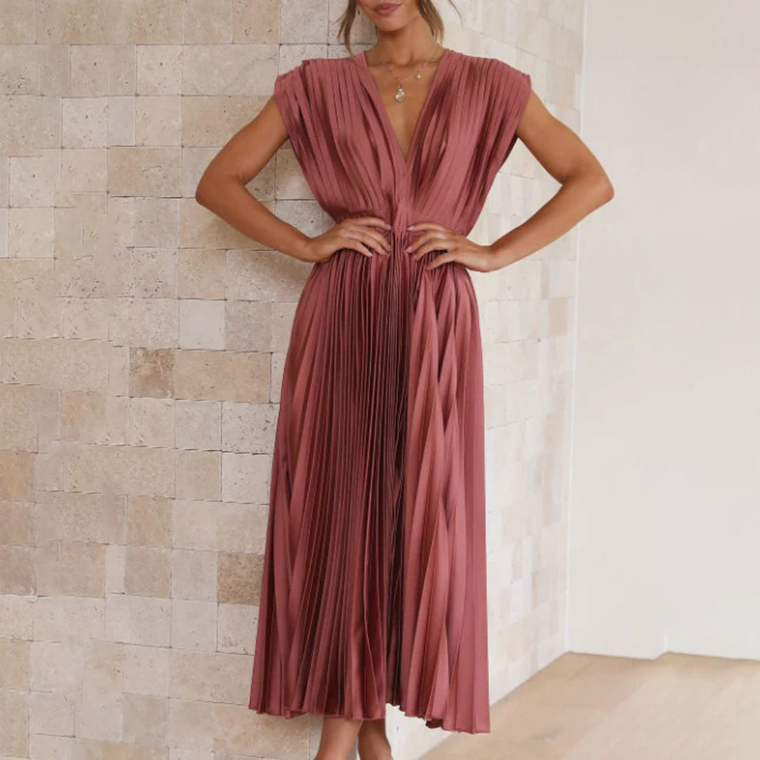 Elektrisch Geplooide Maxi Jurk voor Dames | Elegante & Veelzijdige Zomerjurk - Vilmina