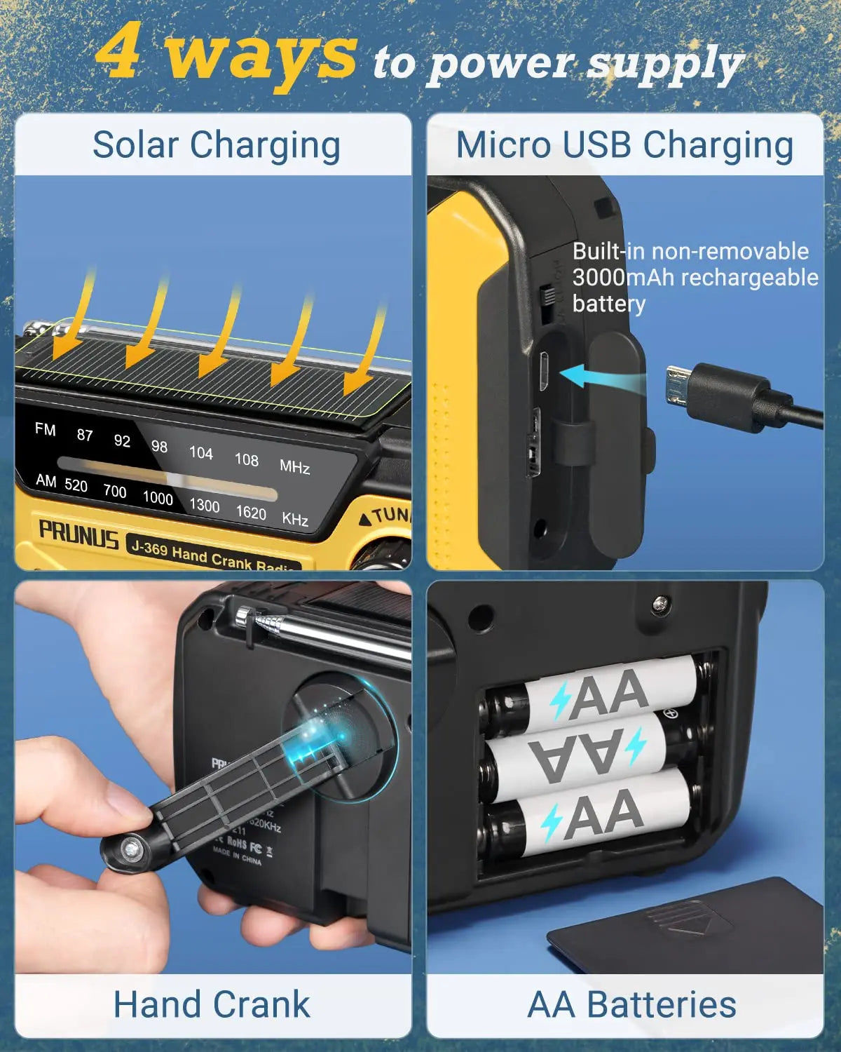 PowerRadio | Noodradio AM/FM Draagbare Radio Zonnelamp Handzwengel USB AA Oplaadbare Zaklamp Leeslamp SOS Alarm voor Noodsituaties