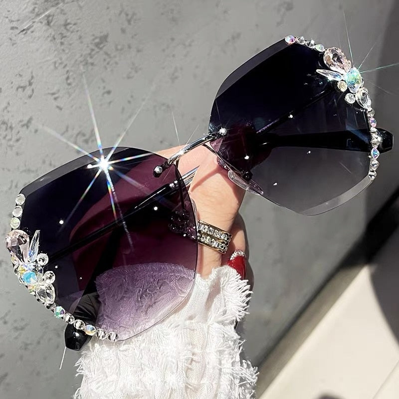 Randloze Gradient Lens Rhinestone Zonnebril - Rosas