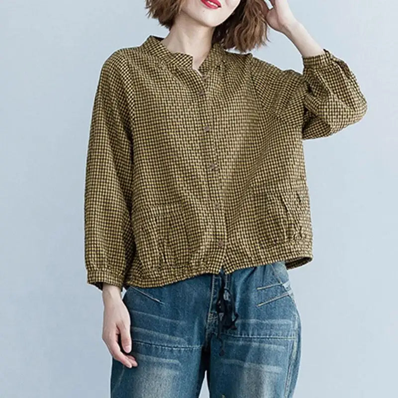 Zachte Geruite Katoen-Linnen Blouse | Licht & Ademend Vintage Overhemd - Railish