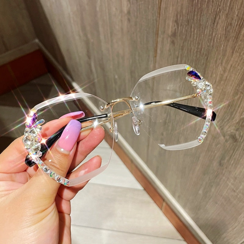 Randloze Gradient Lens Rhinestone Zonnebril - Rosas