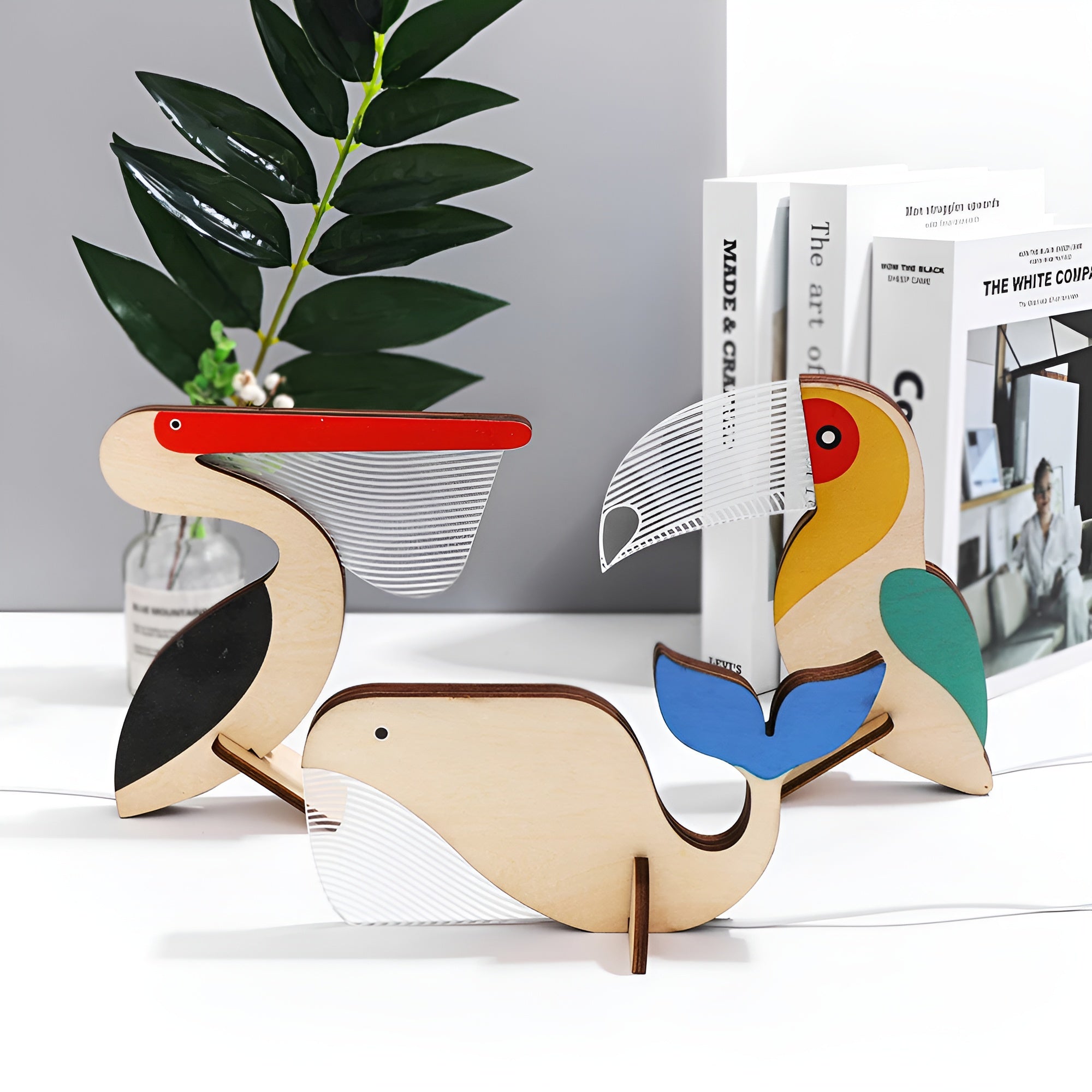 Houten acryl tafellamp met dieren LED nachtlampje - Grizzy