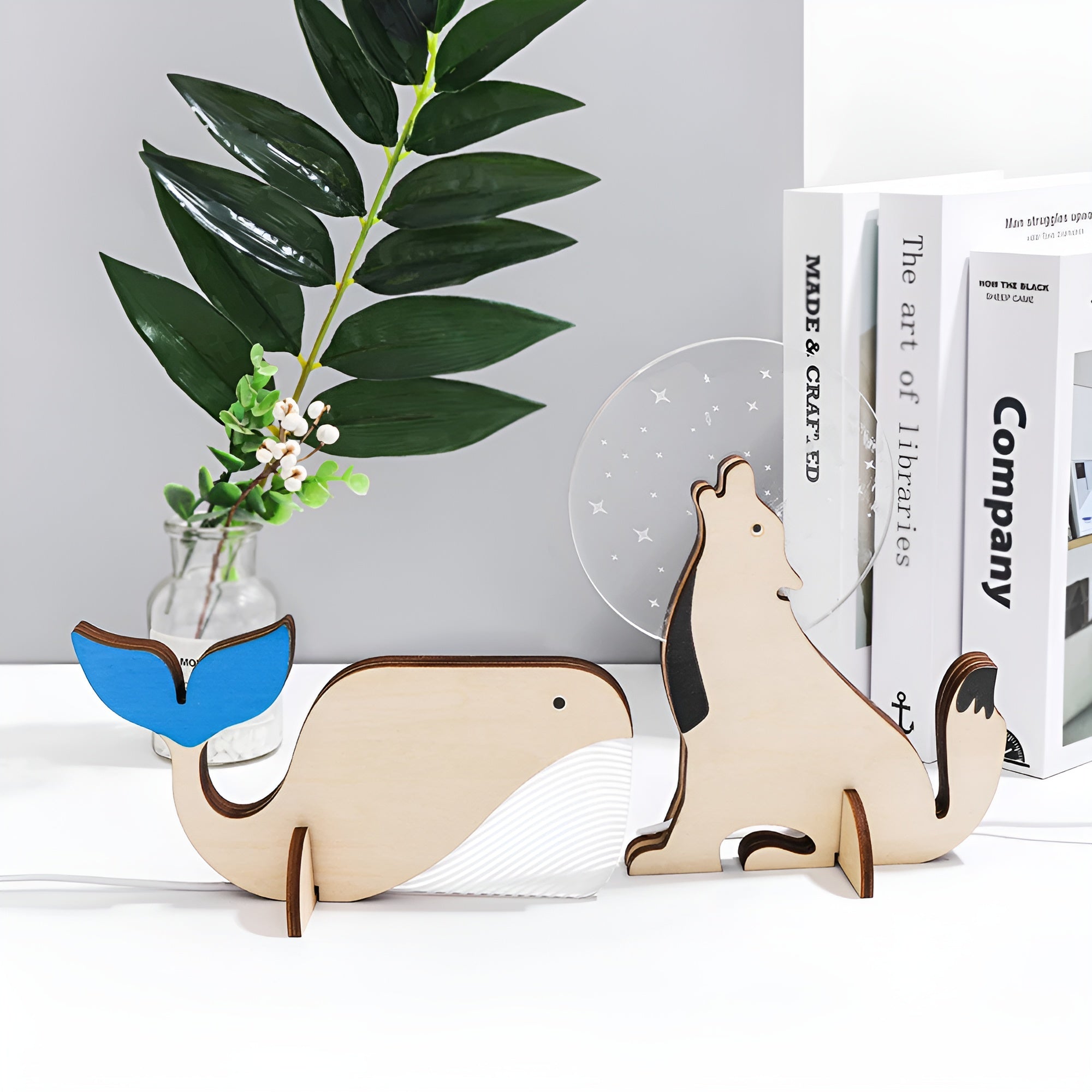 Houten acryl tafellamp met dieren LED nachtlampje - Grizzy