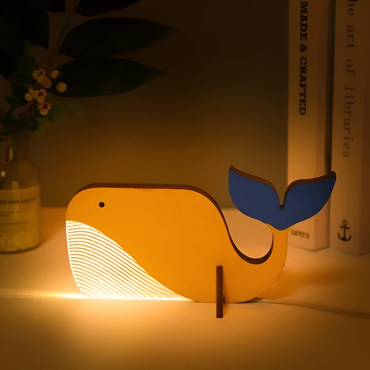 Houten acryl tafellamp met dieren LED nachtlampje - Grizzy