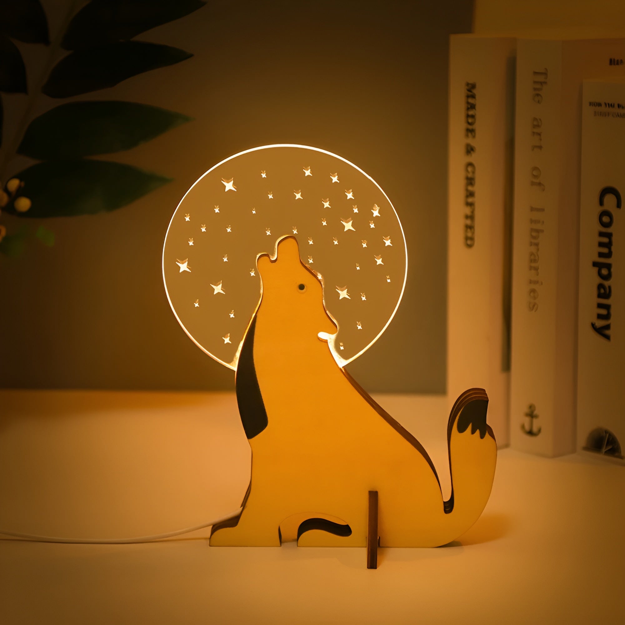 Houten acryl tafellamp met dieren LED nachtlampje - Grizzy