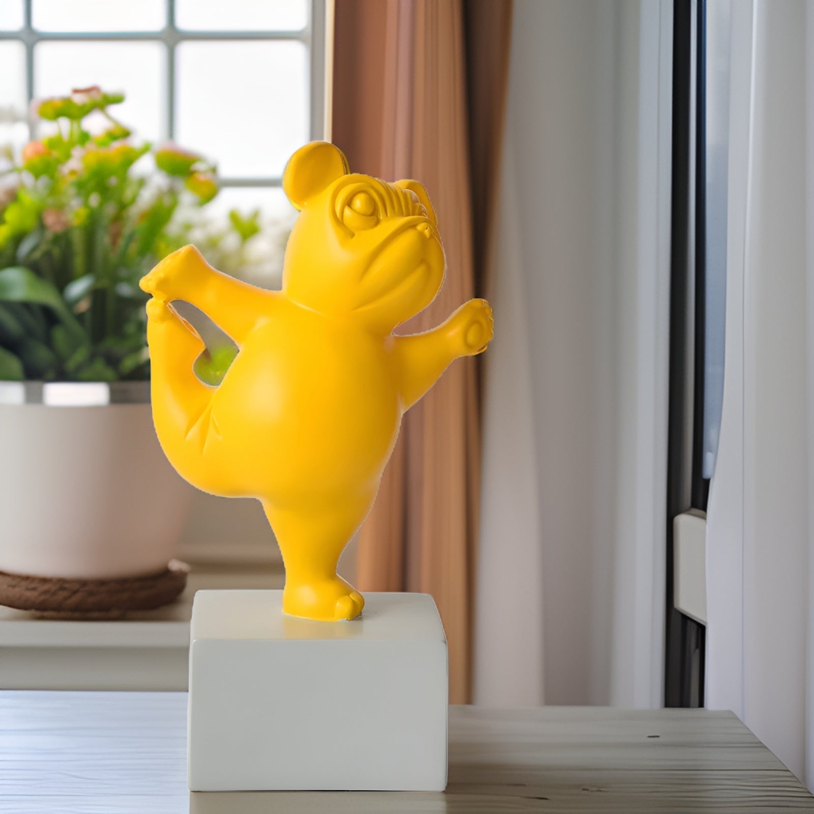 Abstract yoga bulldog beeldje voor speelse huishoudens - Poetor