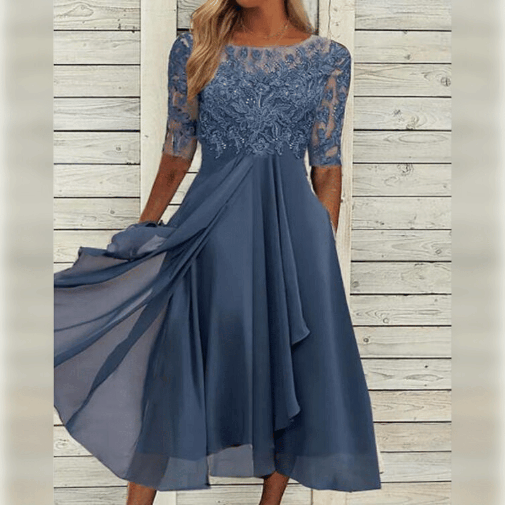 Midi Jurk met Kant Top | Elegante en Vrouwelijke Zomerjurk voor Speciale Gelegenheden - Dyra