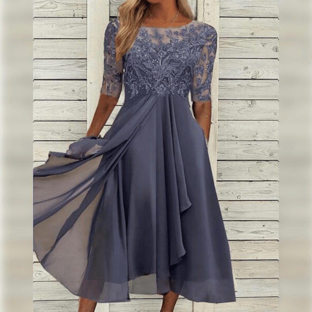 Midi Jurk met Kant Top | Elegante en Vrouwelijke Zomerjurk voor Speciale Gelegenheden - Dyra