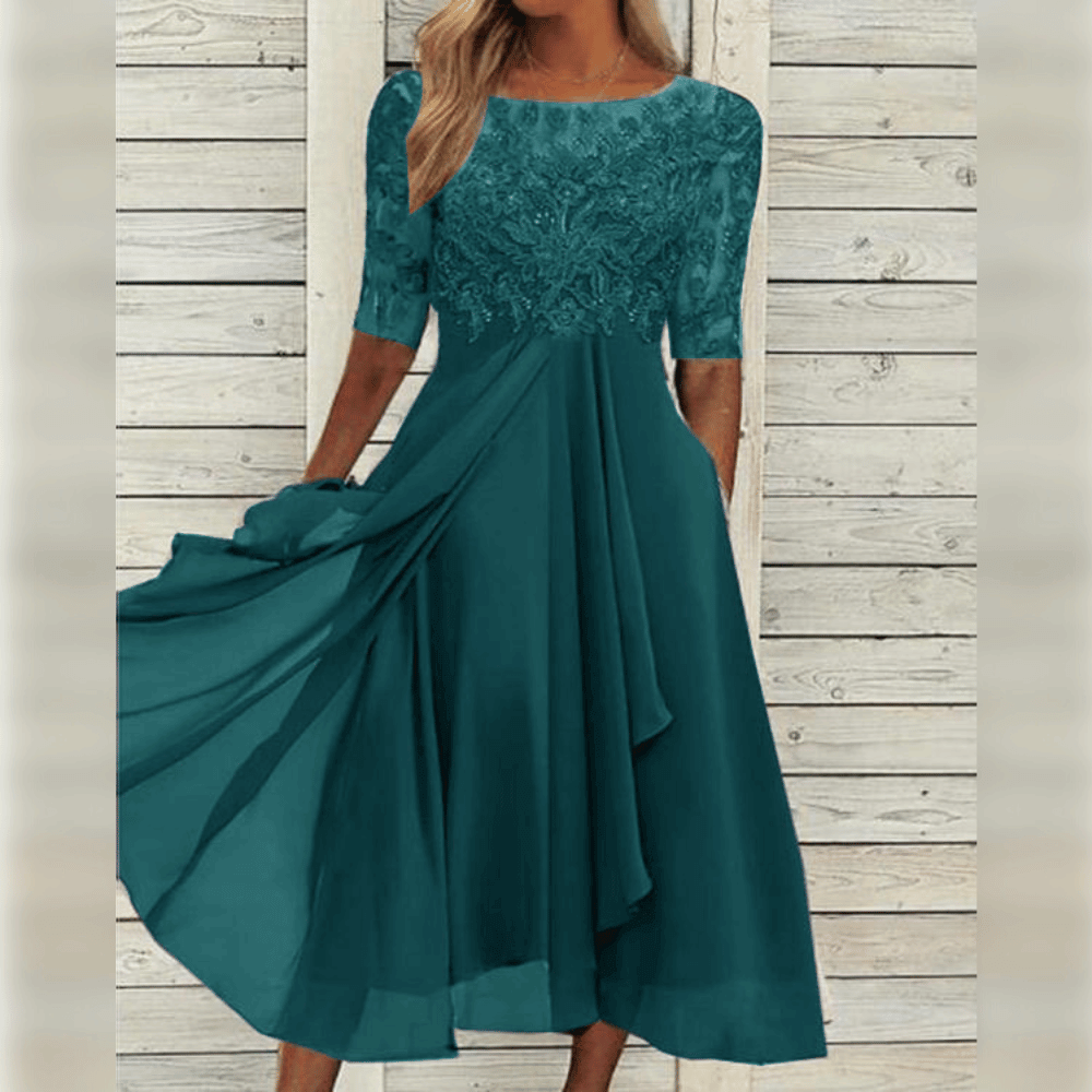 Midi Jurk met Kant Top | Elegante en Vrouwelijke Zomerjurk voor Speciale Gelegenheden - Dyra