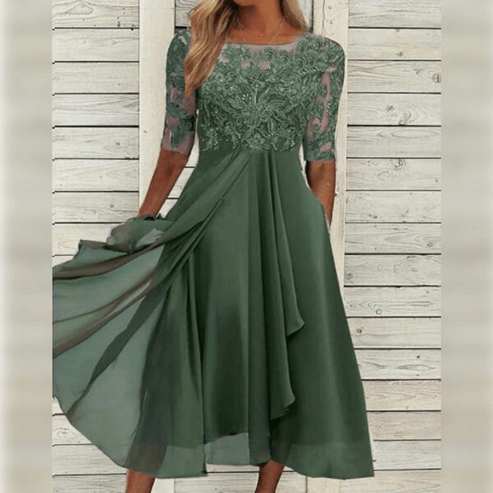 Midi Jurk met Kant Top | Elegante en Vrouwelijke Zomerjurk voor Speciale Gelegenheden - Dyra