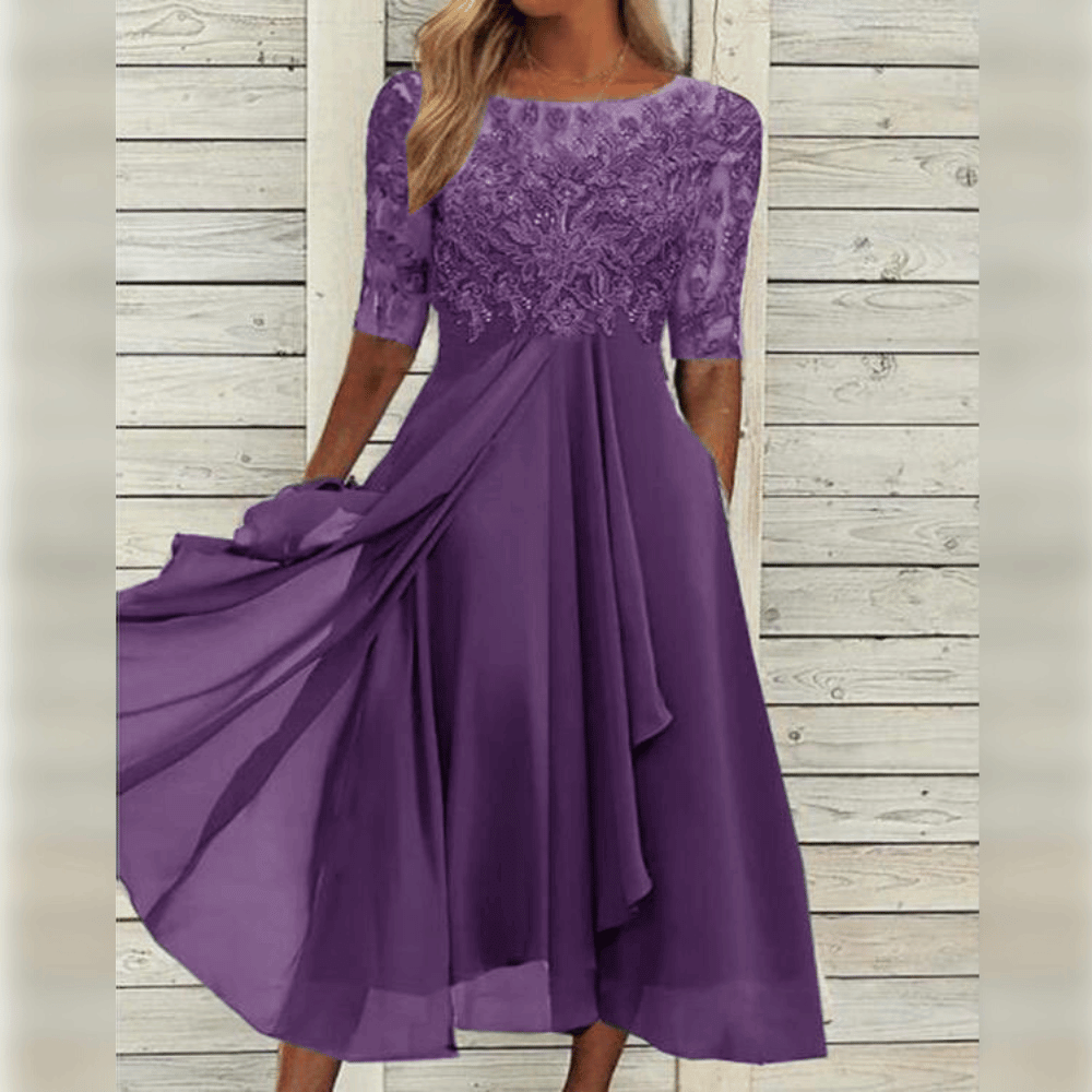 Midi Jurk met Kant Top | Elegante en Vrouwelijke Zomerjurk voor Speciale Gelegenheden - Dyra