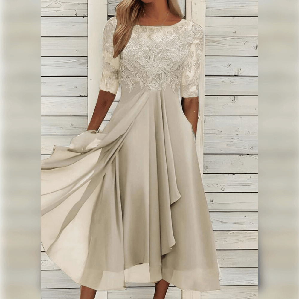 Midi Jurk met Kant Top | Elegante en Vrouwelijke Zomerjurk voor Speciale Gelegenheden - Dyra