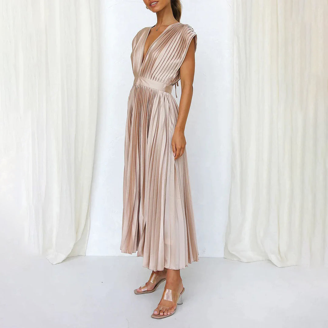 Elektrisch Geplooide Maxi Jurk voor Dames | Elegante & Veelzijdige Zomerjurk - Vilmina