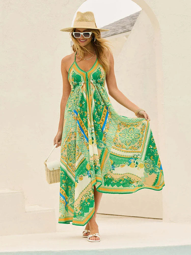 Boheems Halster Maxi Jurk | Luchtige Zomerjurk voor Strand & Vakantie - Marydel