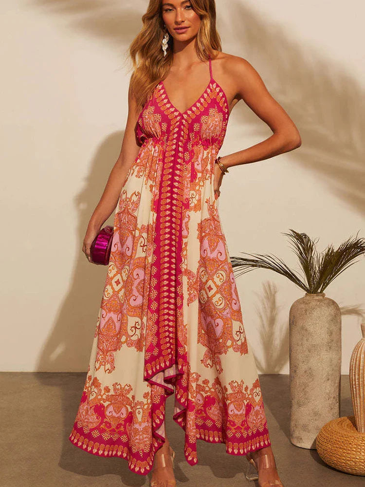 Boheems Halster Maxi Jurk | Luchtige Zomerjurk voor Strand & Vakantie - Marydel
