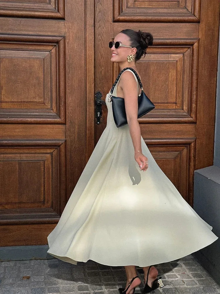 Elegante Dames Zomerjurk met Hoge Taille | Mouwloze A-Lijn Jurk met Vierkante Halslijn - Fan