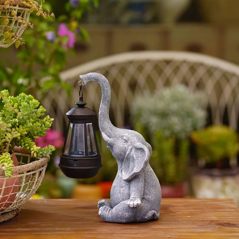 Olifant met zonnelantaarns tuinbeeldhouwwerk ornament - Ephant