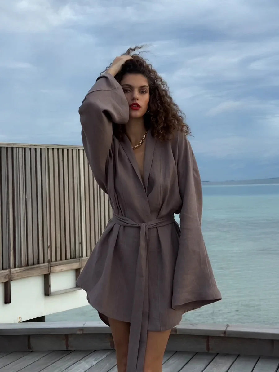 Katoen-Linnen Kimono Jurk met Kant | Licht & Elegant - Sheraya