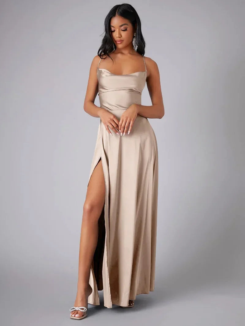 Dames Maxi Jurk van Zijde met Diepe Rug voor Formele Gelegenheden | Tijdloze Elegantie - Delrose