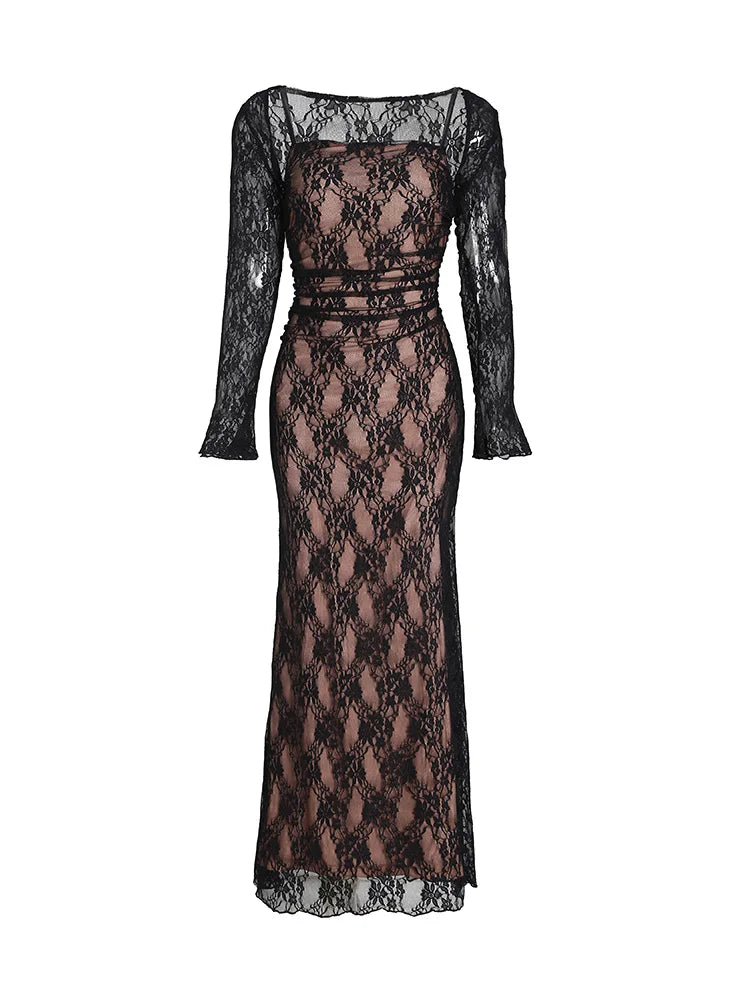 Lange Kant Maxi Party Jurk Set met Lace-Up Top - Sarena
