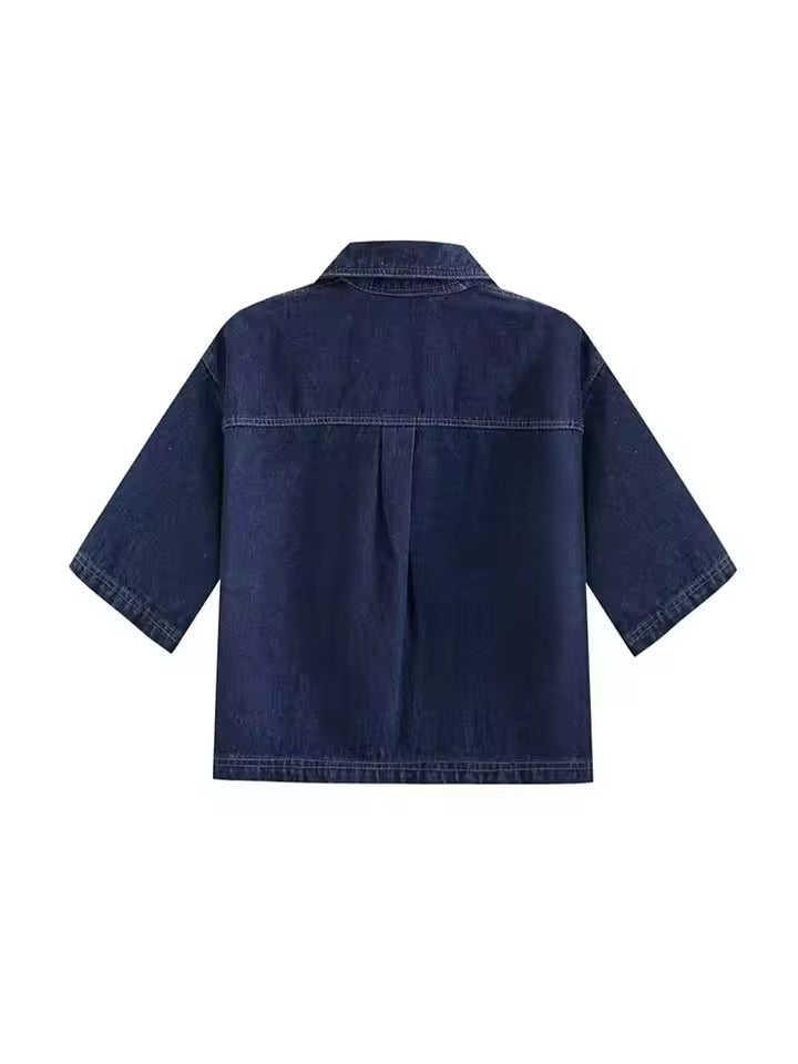 2-delige Asymmetrische Denim Zakrokset | Gestructureerd Korte Top & Mini Rok Set voor Moderne Straatkleding Looks - Marguery
