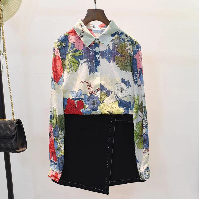 Bloemen Katoen-Linnen Blouse met Knoopsluiting | Licht & Ademend Damesoverhemd - Merryn