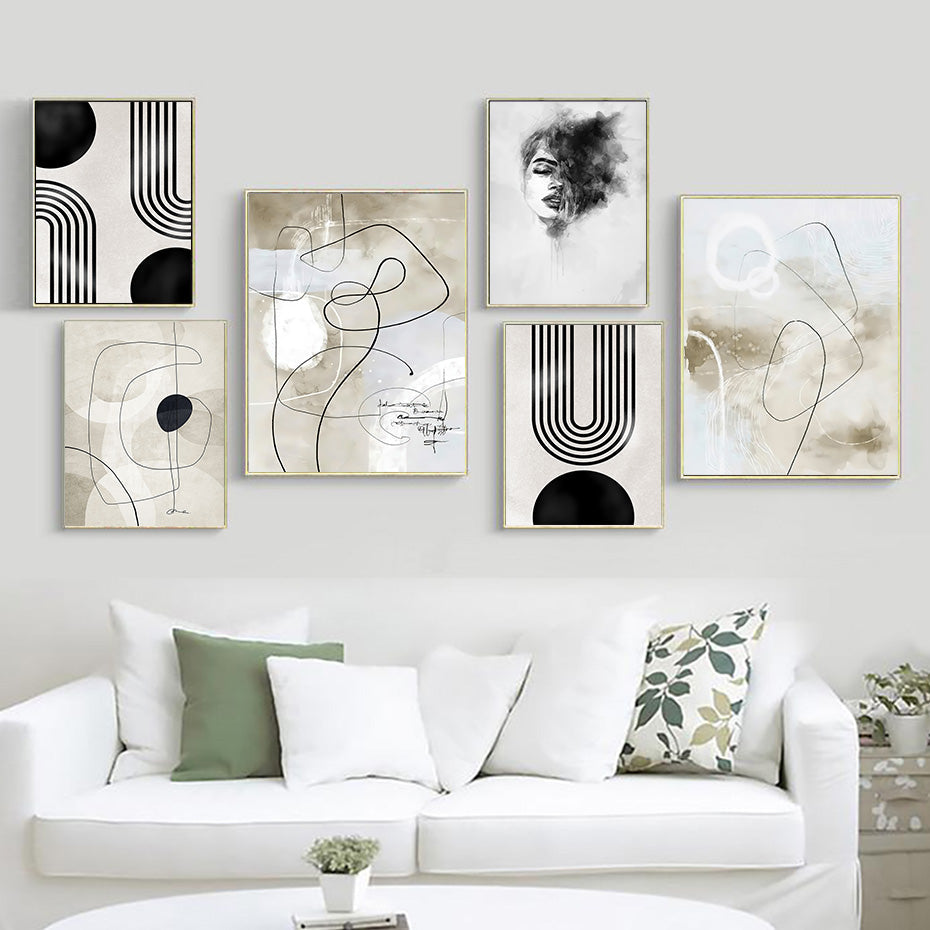 ArtWall | Abstracte Geometrische Lijnboog Posters | Mid-Century Muurkunst Canvas Prints Foto